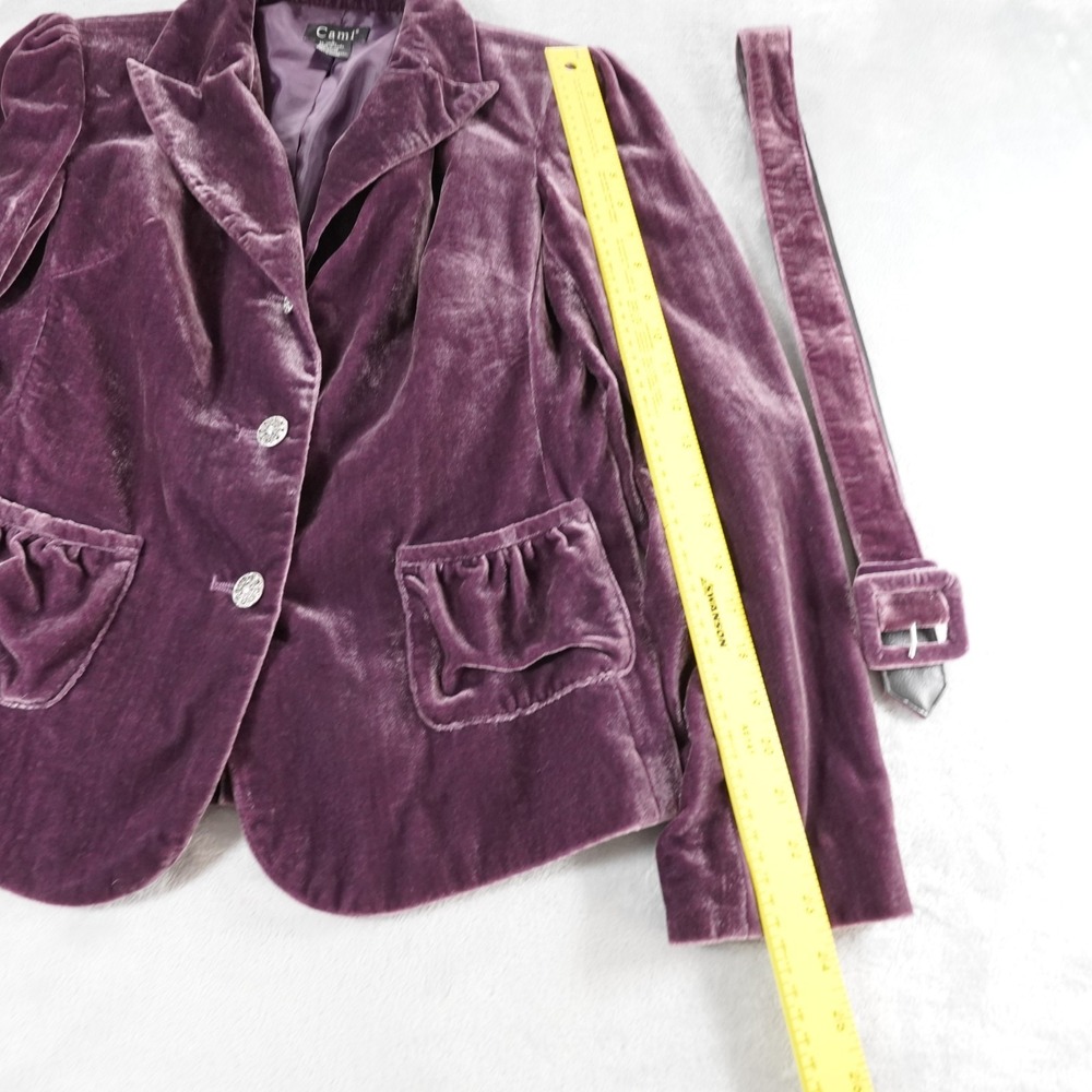Cami Velvet Blazer Jacket Womens 6 Purple Y2K Whimsigoth Belted Pockets Party - Picture 8 of 13